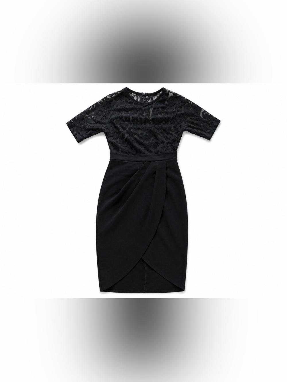 Cameo Black Cocktail Dress Size M | Sheer Lace Overlay | Tulip Hem